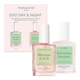 Manucurist Duo Day & Night - Routine for Soft or Damaged Nails - Nail Kit : 1 Nail Strengthener and Growth Serum, 1 Nail Night Mask - Express Nail Care Treatment - Intense Repair - Vegan