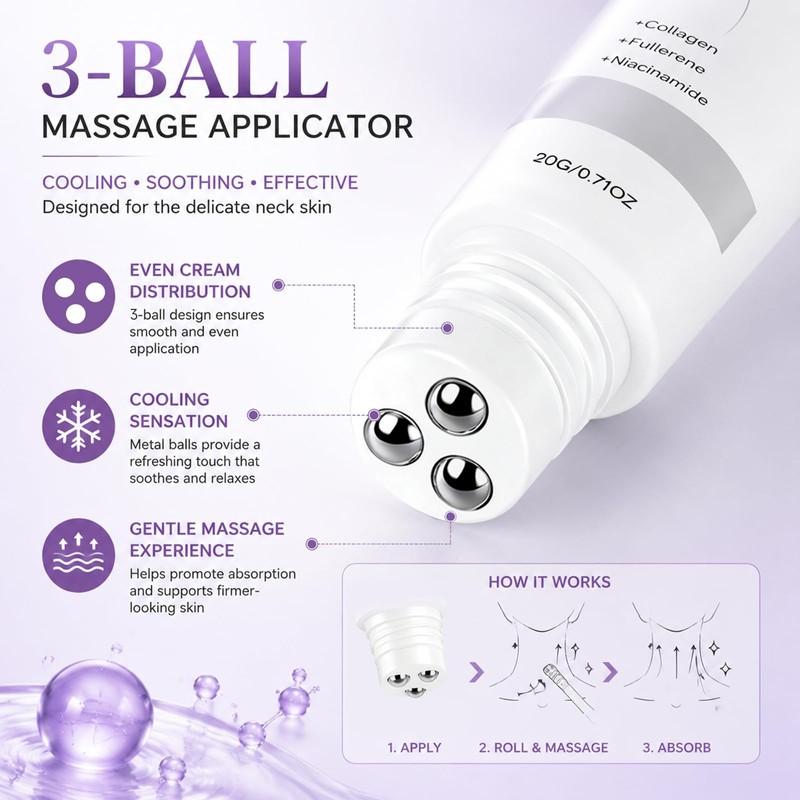 Magic Collagen Fullerene Neck Cream with Roller,Tighte &Lift Firming,2 Pack