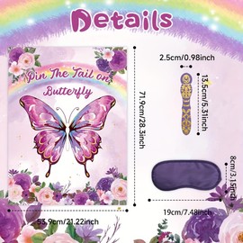 Butterfly Party Games - Pin the tail on Butterfly Birthday Party Game Pink Purple Butterfly Poster with 24pcs Tails Sticker and 2 Eye Masks Butterfly Birthday Party Carnival Party Supplies