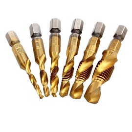 Anhoer 6Pcs HSS Tap Drill Bit Set 2 in 1 Combination Drills and Taps Set Hex Drill Bit Set Metric Thread Drilling Bits 1/4” Hex Shank M3 M4 M5 M6 M8 M10 HSS Drill Bits Taps Tool Set