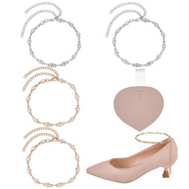 HOBBIESAY 2 Pairs Rhinestone High Heel Shoe Strap Gold Platinum High Heels Shoelace Alloy Shoelaces Detachable Ankle Straps for Holding Loose high Heels Pumps