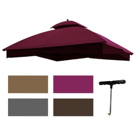 Warmally 10x12 Replacement Gazebo Canopy Top Cover for Lowe's Allen Roth #GF-12S004B-1,Heavy Duty Roof Gazebos Top with Mesh, Only Replacement Top（Burgundy）