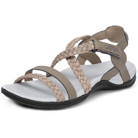 UBFEN Womens Hiking Sandal Sport Sandal Outdoor Comfortable with Adjustable Straps Khaki Size 10