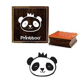 Printtoo Scrap-Booking Panda Bear Face Design Square Wooden Rubber Stamp Diary Card-2 x 2 Inches