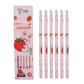 Nurila Pack of 6 Children's Pencils, Fruit Party Pencils with Eraser, Primary School Hb for School and Office, Children's Birthday Gifts, Cool School Supplies Boys and Girls (Light Pink)