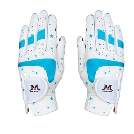 MAZEL Kids Golf Gloves for Youth Toddler Boys Girls, Right & Left Hand (1 Pair) Mircofiber Breathable Junior Golf Gloves, White Red Pink Blue Black Stars Color,Age 3-8 (Black Stars-Blue, M(Age 5-6))