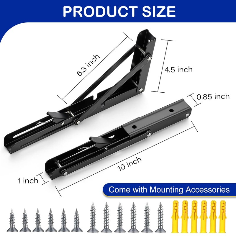 Folding Shelf Brackets Max. Load 580 lb, 10 Inch Black
