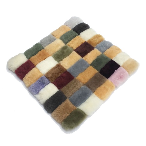 Scandinavian Style Shearling Cushion, Made with Australian Raw Leather, Elegant Luxury Cushion (Approx.) 15.7 x 15.7 inches (40 x 40 cm), Set of 2, Mouton Seat Cushion, Colorful Mosaic Pattern,