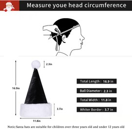 Eoocan Santa Hat, Santa Hat for Kids, Unisex Velvet Comfort Black Christmas Hats Extra Thicken Classic Plush for Christmas New Year Festive Holiday Party Supplies