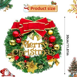 RUNMKUO Christmas Wreath Christmas Garland Decoration 30 cm with Bells, Bowknot Christmas Wreath for Christmas Tree Decoration Stairs Doors Decoration