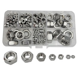 170Pcs M3 M4 M5 M6 M8 M10 M12 Hex Nut Assortment Set Stainless Steel 304(18-8) Metric Hexagon Nut, Bright Finish, Full Thread (HEX NUT KIT)