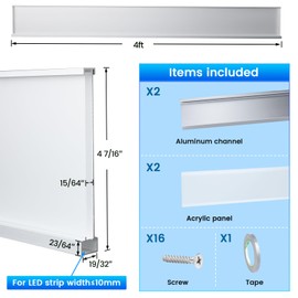 Muzata 2Pack 4FT/1.2M Spotless Aluminum LED Baseboard Lighting Frosted LED Strip Light Diffuser Neon Skirting Board Indoor Mood Lighting Baseboard LC31