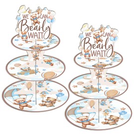 Keluna Bear Baby Shower Decoration - 2 Pcs 3 Tier We Bearly Cupcake Stand for First Birthday Party Supplies, Bearly Wait Bear Dessert Stands Favors Decorations Cupcake Holder