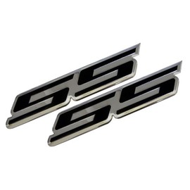 2 x (pair/set) SS Super Sport BLACK on Highly Polished Aluminum Silver Chrome Car Truck Engine Swap Badge Emblem for General Motors 454 S10 Cameo Xtreme Force Hugger Colorado Xtreme SSR Silverado Intimidator Trail Blazer Malibu Opala Acadian Caprice Lumi
