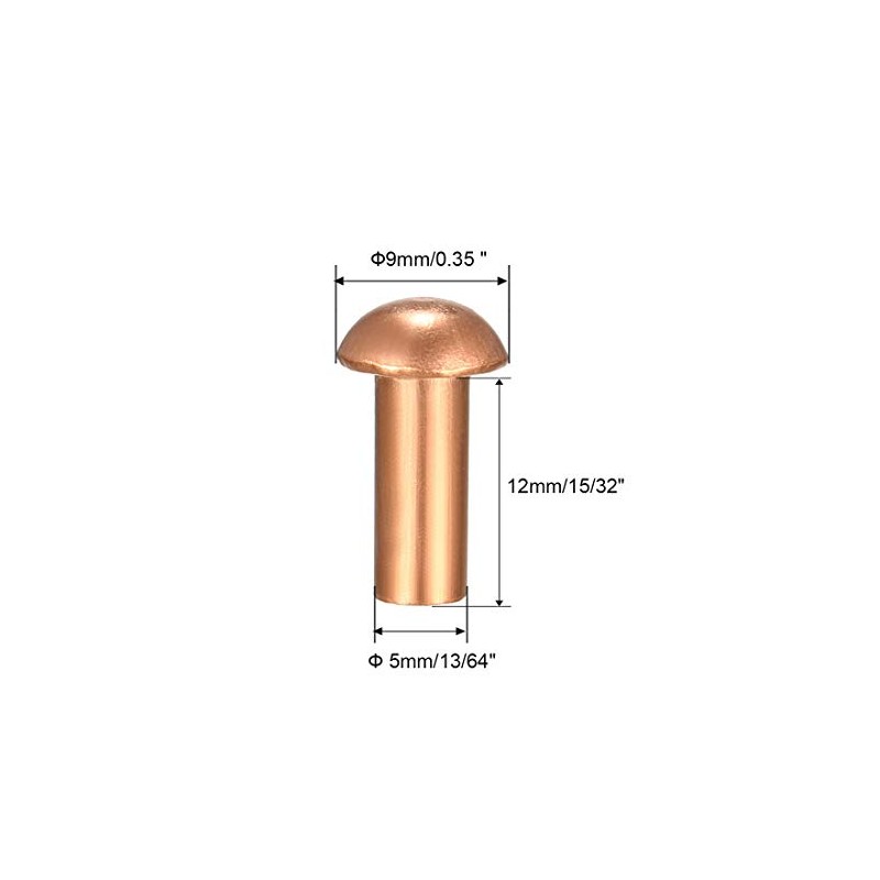 sourcing map 50 Pieces 13/64" x 15/32" Copper Round Head