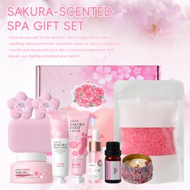 LAIKOU Sakura Bath Gift Set, 10PCS Aromatherapy Pamper Gifts for Women, Relaxation SPA Ladies Self Care Package, Mothers Day Christmas Birthday Gifts for Her Friend Sister Mum Wife