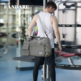 FANDARE Travel Bag Sport Duffel Bag Gym Tote Bag Large Capacity Overnight Handbag Ultra-Light Waterproof Shoulder Crossbody Bag for Sport Weekender Gym Hospital Vacation for Men Women Light Gray