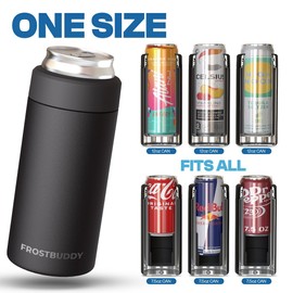 Frost Buddy Universal Mini Can Cooler – Fits 12oz Slim & 7.5oz Mini Cans – Vacuum Insulated Stainless Steel – Keeps Beverages Cold or Hot – Compact, Travel & Cup Holder Friendly