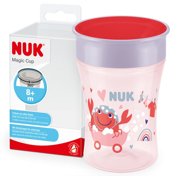 NUK Magic Cup cup 8+ months 230 ml leak-proof 360° drink edge BPA free pink, Crab (red)
