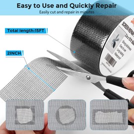 Secopad Black Window Screen Repair Tape, 2 in X 15 FT (180IN) Screen Repair Kit for Windows or Doors, Strong Adhesive Screen Patch Fiberglass Screen Tape Mesh Repair