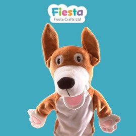 Dog Hand Puppet by Fiesta Crafts - Soft Dog With Moving Mouth - Put Hands in Arms or Head To Bring This Soft Hand Puppet To LIfe