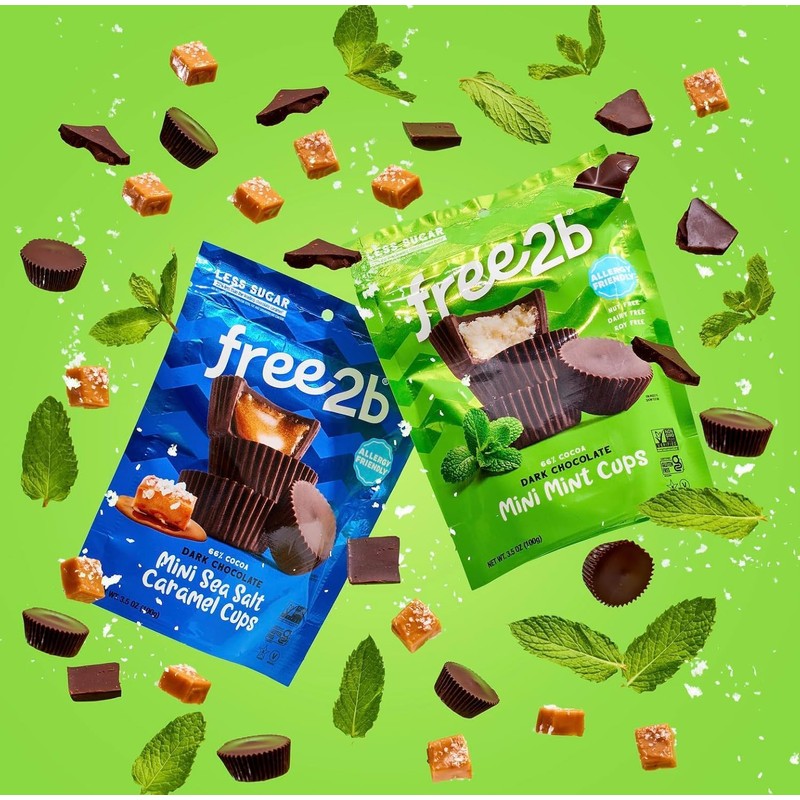 Free2b Dark Chocolate Mint Mini Cups, Safe for School and