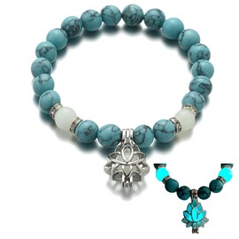Lotus Flower Bracelet for Women Men Luminous Flower Lotus Turquoise Beaded Bracelet Charm Girls Glow In The Dark Jewelry Adjustable