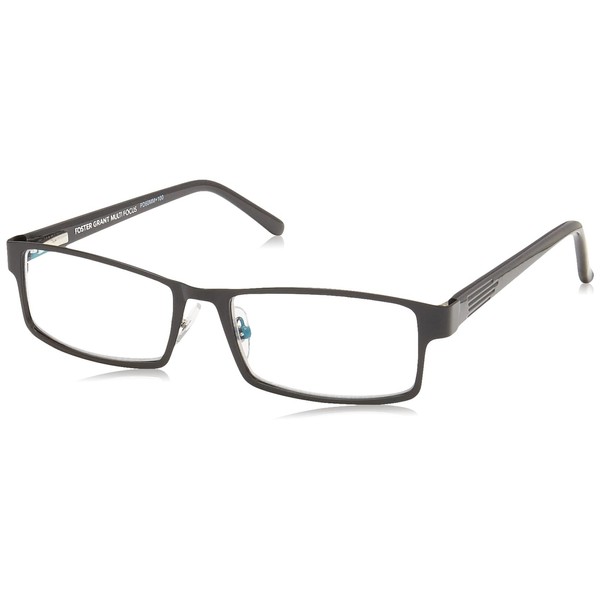 Foster Grant Men's Sawyer Multifocus Rectangular Reading Glasses, Black/Transparent, 54 mm + 1.75