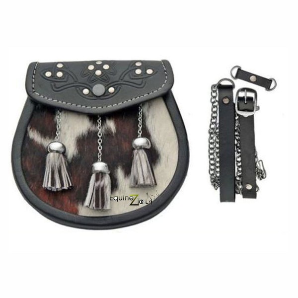 Cowhide Leather Tasseled Sporran with Adjustable Belt – Traditional Scottish