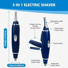3-in-1 Electric Hair Trimmer for Men - Nose, Ear, Eyebrow, Beard & Body Grooming, Cordless, Washable Head, Portable Design