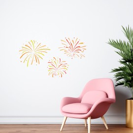 Multicolored 19" x 30" Doodle Fire Crackers Starburst Images Bedroom Wall Sticker Decoration Party Event Sparklers Design Removable Home Living Room Vinyl Wall Decal