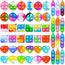 48 Piezas Pop It Con Llaveros Para Niños, Alivio Del Estrés, Juego De Juguetes Sensoriales, Múltiples Estilos, Silicona Suave Y Duradero, Para Diversión Y Relajación, Regalos Para Niños Y Adultos