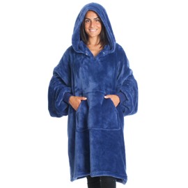 Kanguru Kangurone, hoodie, portable blanket made of flesh microfibre, with hood and pocket, gift ideas for men and women, oversized hoodie, light blue, 95 x 95 cm