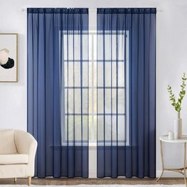MIULEE 2 Panels Solid Color Sheer Window Curtains Elegant Window Voile Panels/Drapes/Treatment for Bedroom Living Room (54X72 Inches Dark Blue)