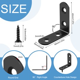 16 Pcs L Bracket Stainless Steel Corner Brace Sets, 90 Degree Right Angle Bracket with 64 Pcs Screws, L Bracket Firmware Can Be Used for Wooden Shelves, Chairs, Tables, Dressers, Furniture (Black)