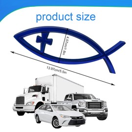 HQRNYP Christian Cross Fish Auto Emblem, Jesus Fish Car Emblem, Weatherproof Christian Symbol Ichthus Cross Decal, Chrome Sliver Badge Bumper Stickers Car Accessories Fit for Most Vehicles (Blue)
