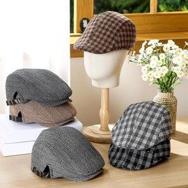 Newcotte 6 Pieces Newsboy Cap for Men Classic Herringbone Tweed Flat Cap Irish Beret Hat for Cabbie Driving Hunting(Classic,Medium - Large) Multicolor
