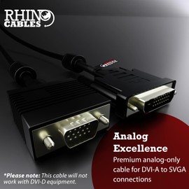 rhinocables - DVI-A to VGA Adapter Cable | Male to Male Analog Video Display | Plug & Play | 25 to 15 Pin Converter | Gold Contacts | Ferrites | Black, 2m