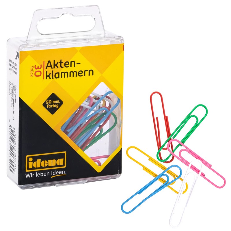 Idena 12079 - Plastic Coated Paper Clips 50 mm (Pack