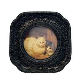 CISOO 3x3 Vintage Small Round Picture Frame, Antique Ornate Black Circle Photo Frame for Table Top and Wall Display, Decorative Floral Design Retro Home Decor, Photo Gallery Art