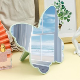 MACGIKMIRO Butterfly Desktop Mirror Makeup Mirror Touch up Mirror Irregular Shaped Makeup Mirror Portable Mirror (Green)
