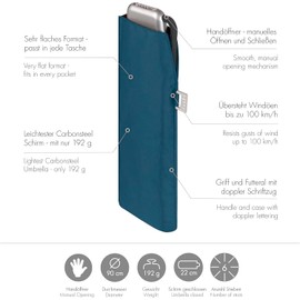 Doppler Carbon Steel Slim Plain Pocket Umbrella - Handy Format - Feather-Light - 22 cm, kristallblau