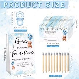 Roowest 512 Pcs Baby Shower Games Guess How Many Pacifiers Sign 100 Small Guessing Games 10 HB Pencils 750ml Milk Bottle 400 Acrylic Pacifiers Decoration for Guest Gender Reveal(Blue,Bear)