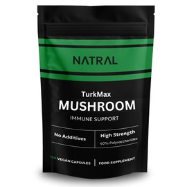 Pure TurkMax Mushroom Extract - 120 Capsules High Strength 40% polysaccharides from 100% Fruiting Bodies - No Fillers No Additives - Vegan