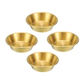 sourcing map Stainless Steel Sauce Dishes, 4pcs Round Seasoning Dishes Dipping Bowl Saucer Plates for Spice, Appetizer, Dessert, Side Dishes, Gold