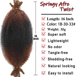 8 Packs Springy Afro Twist Hair 16 inch Pre-Separated Kinky Marley Twist Braiding Hair Crochet for Distressed Faux Locs Spring Twist Hair Extensions