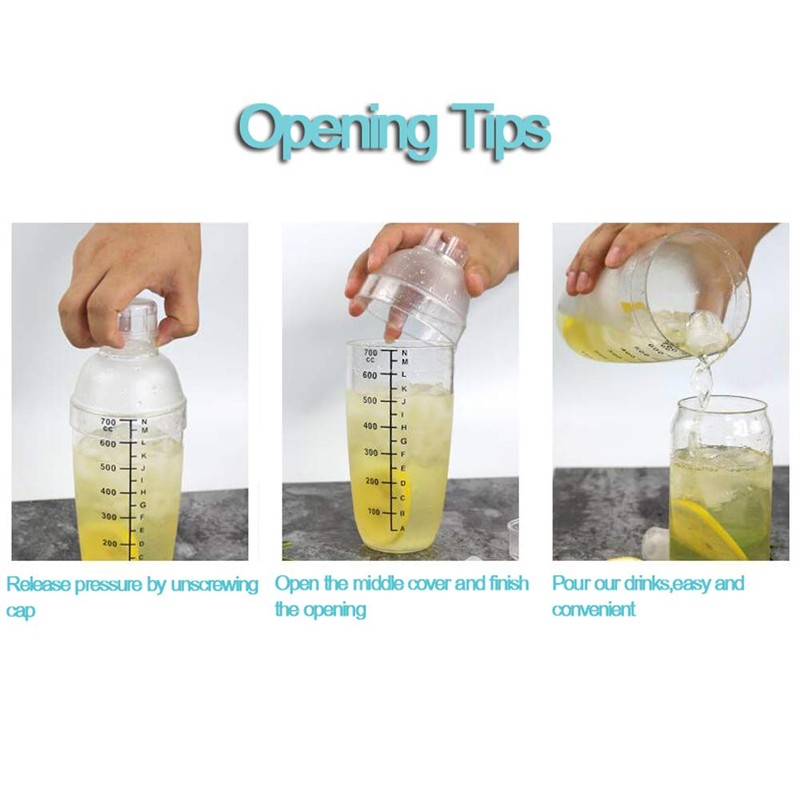 Happyupcity Plastic Cocktail Shaker 700cc/680ml Empty Professional Transparent with Scale