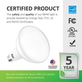 Sunco 6 Pack BR40 Light Bulb, LED Indoor Flood Light, Dimmable, 4000K Cool White, 1400 LM, E26 Base, Recessed Can Light, High Lumen, Flicker-Free - UL & Energy Star, 120W Equivalent 17W