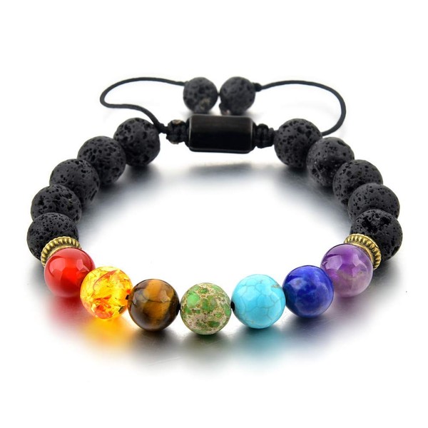Mystiqs Lava Rock Chakra Beaded Bracelet Essential Oil Diffuser for Men,Women Aromatherapy Ideal for Anti-Stress or Anti-Anxiety (New Upgraded Anti-loose System)