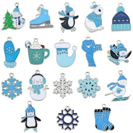 SUNNYCLUE 1 Box 36Pcs 18 Styles Enamel Christmas Charms Xmas Charms Blue Alloy Winter Snowman Snowflake Holiday Charm for Jewelry Making Charms Supplies DIY Craft Necklace Bracelet Earring Anklet